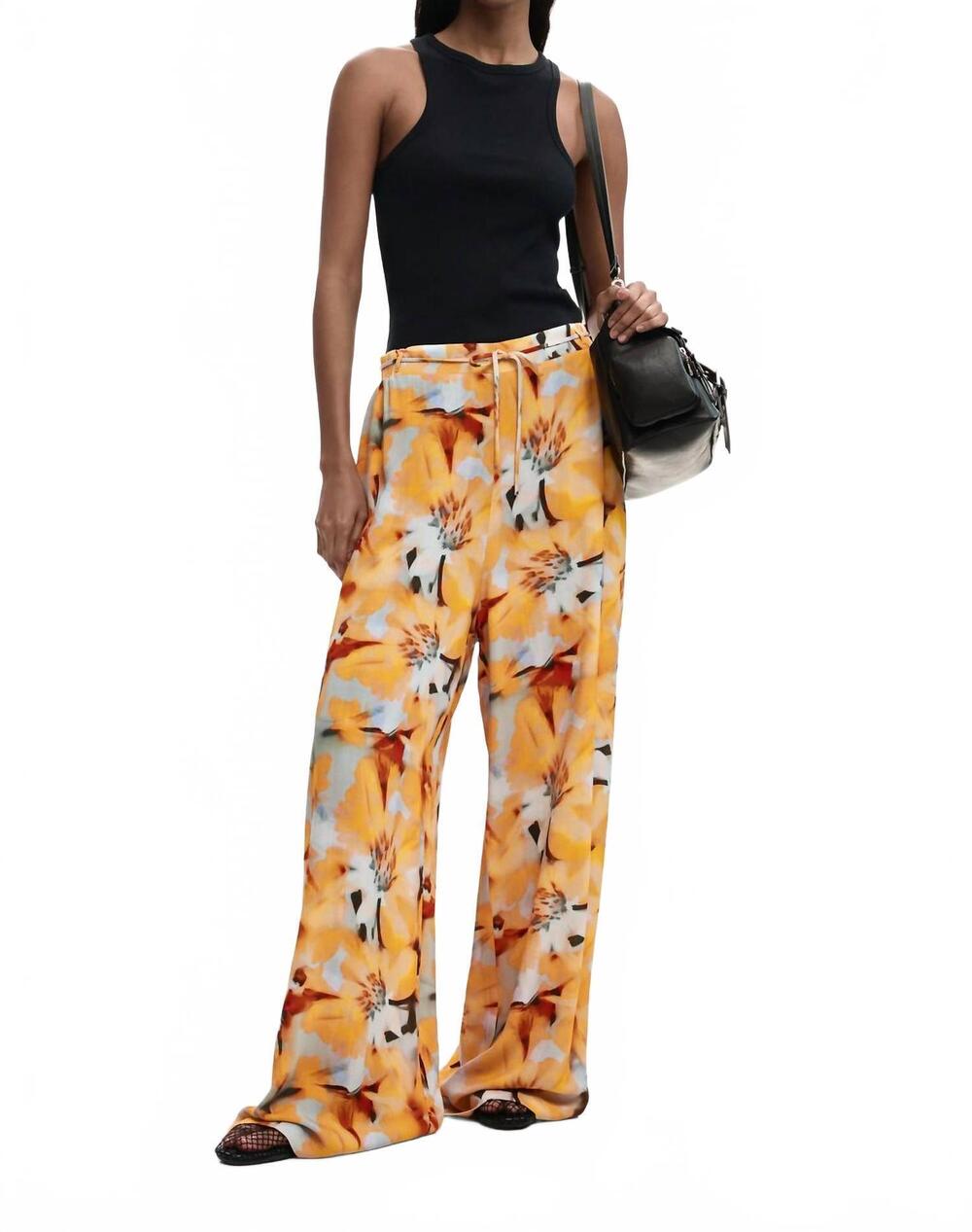 NEW DESIGUAL flowy floral trousers in blue and yellow